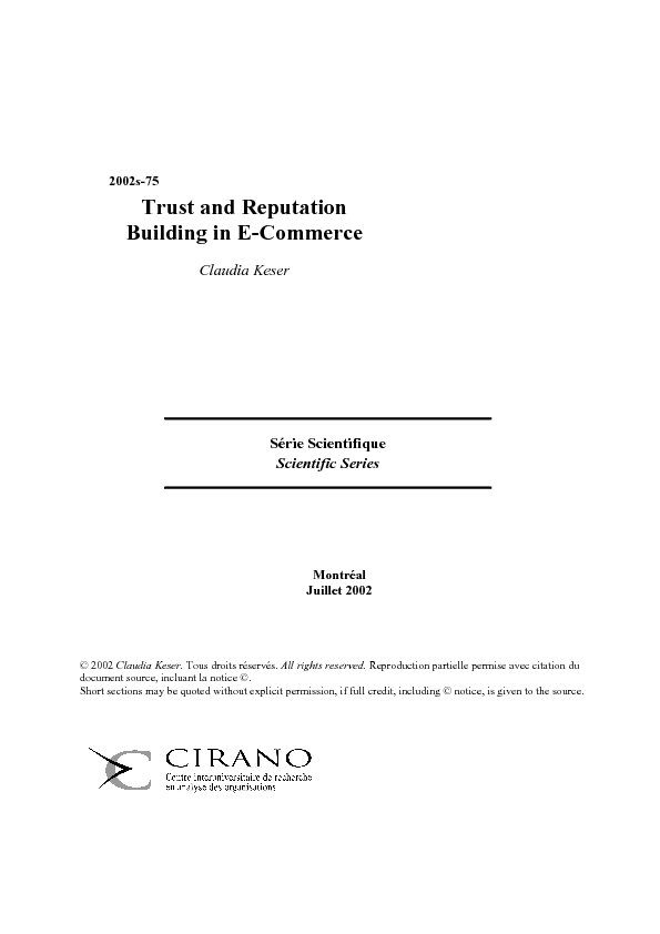 Trust and Reputation Building in E-Commerce