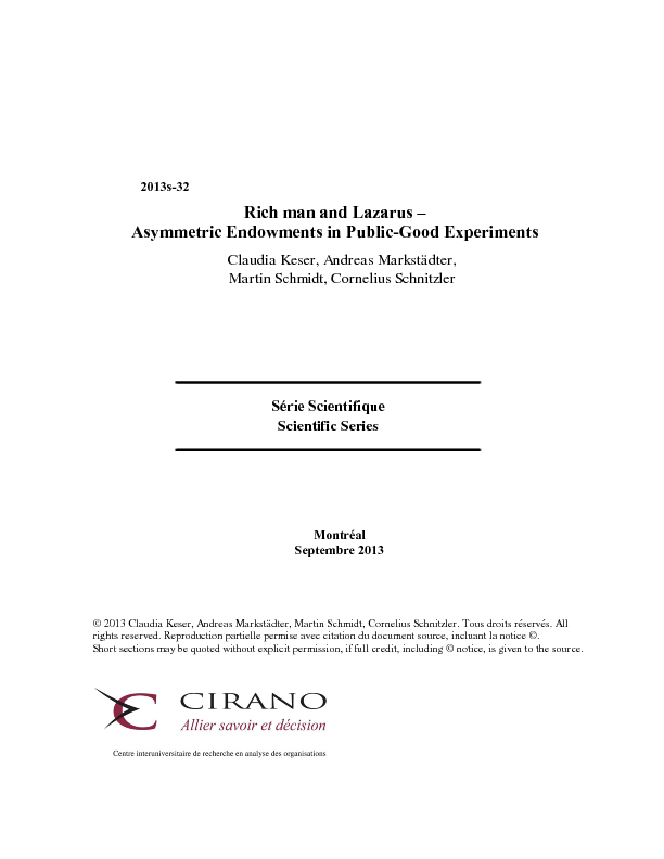 Rich man and Lazarus – Asymmetric Endowments in Public-Good Experiments