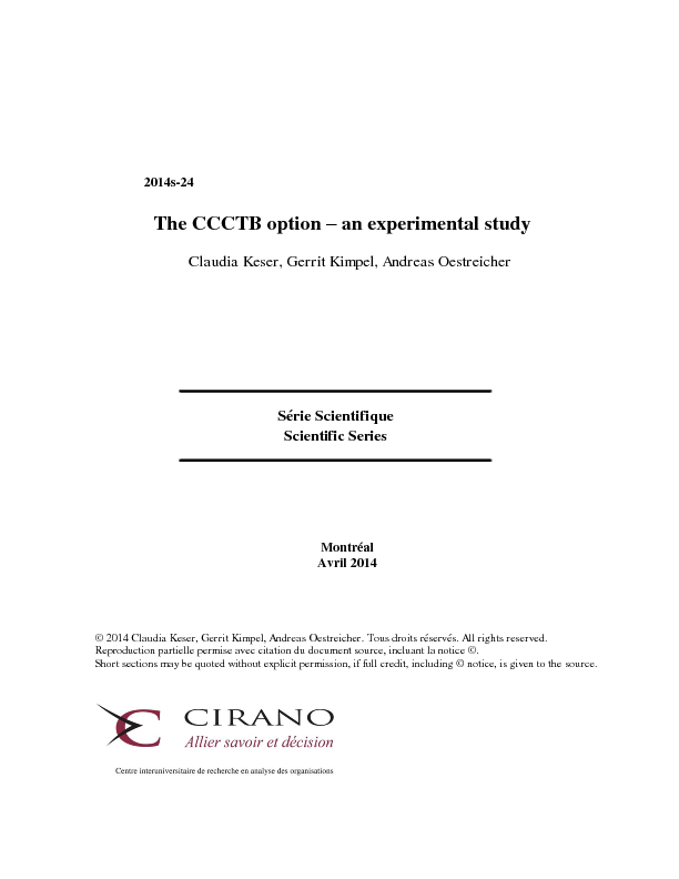 The CCCTB option – an experimental study