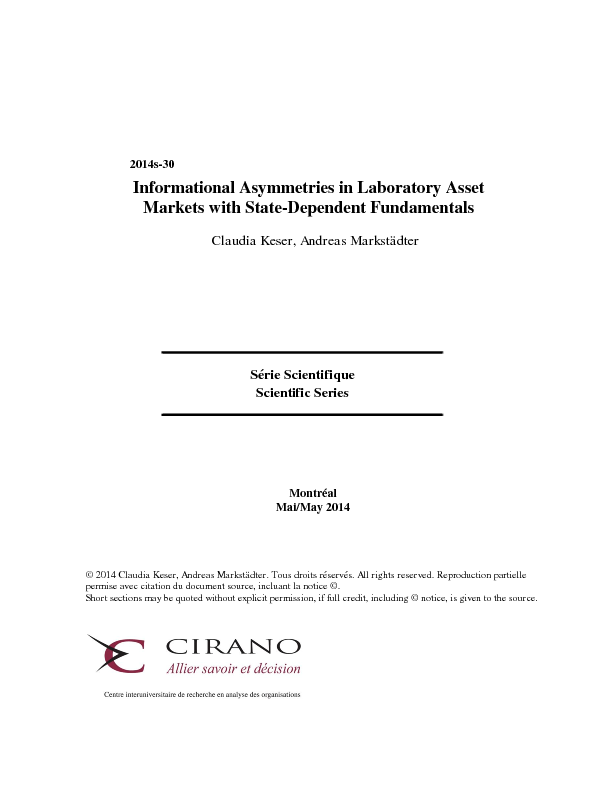 Informational Asymmetries in Laboratory Asset Markets with State-Dependent Fundamentals