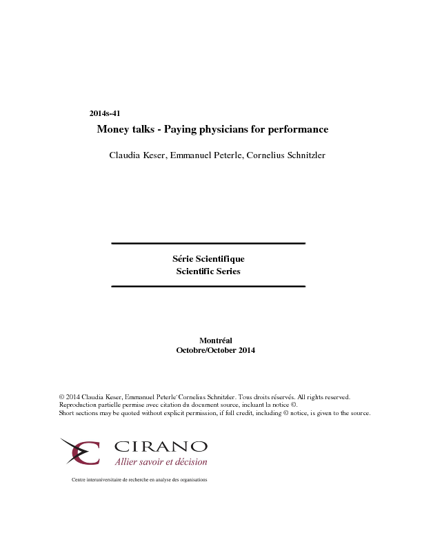 Money talks - Paying physicians for performance